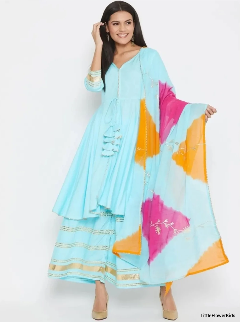 Sky blue Viscose Rayon Kurta Sharara Set with Dupatta