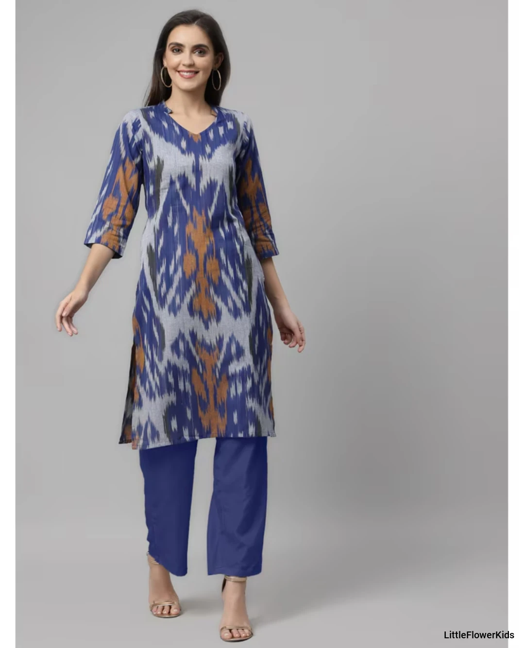 Ikat Print Cotton Kurti with Band Collar