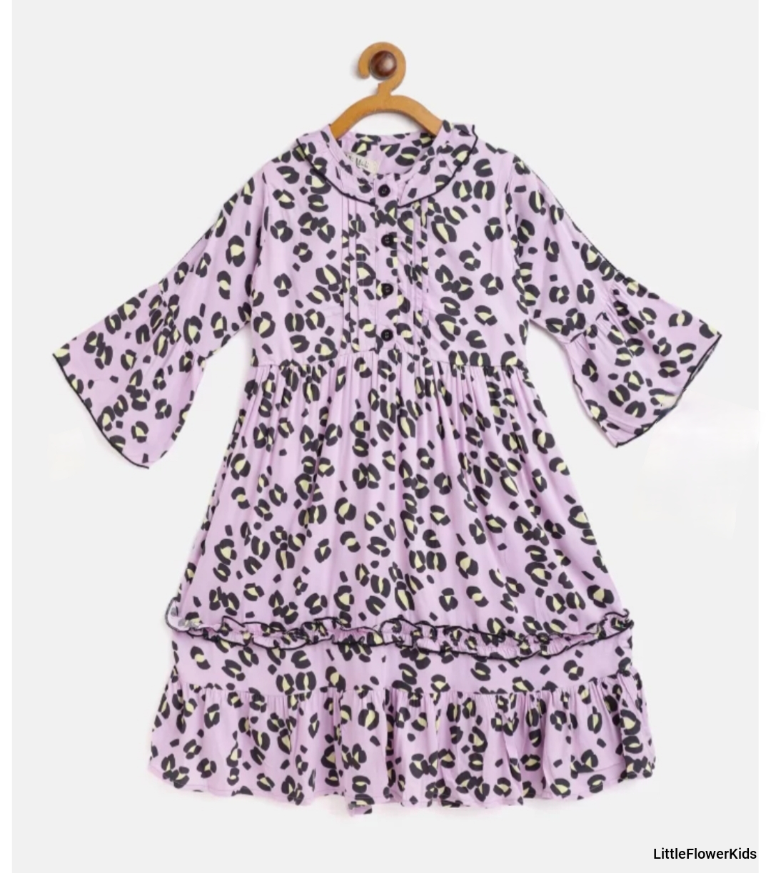 Pink Leopard Printed Cotton Frock
