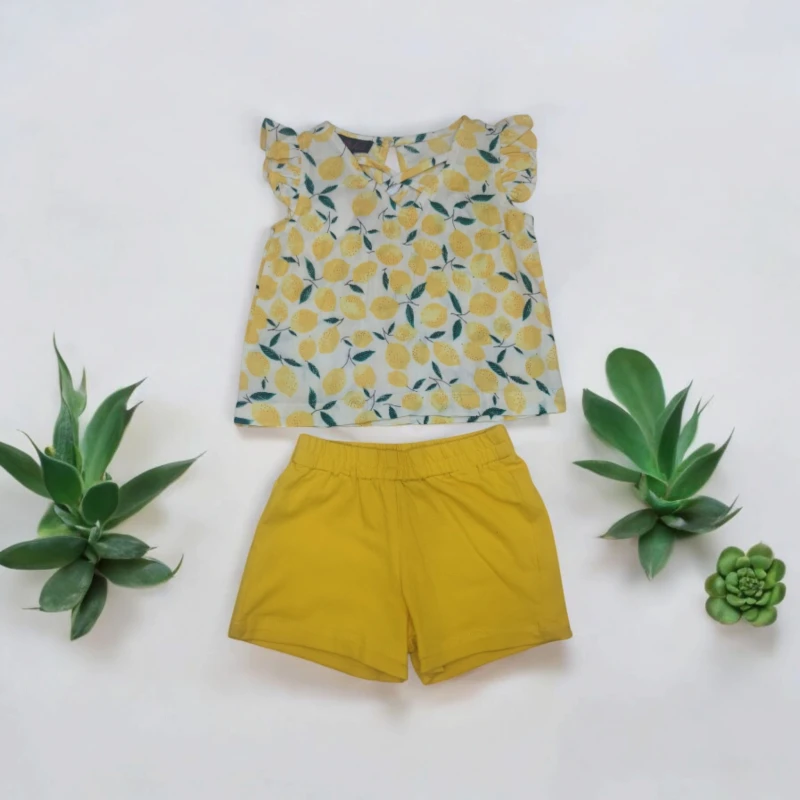 Yellow Lemon Print Top & Shorts set