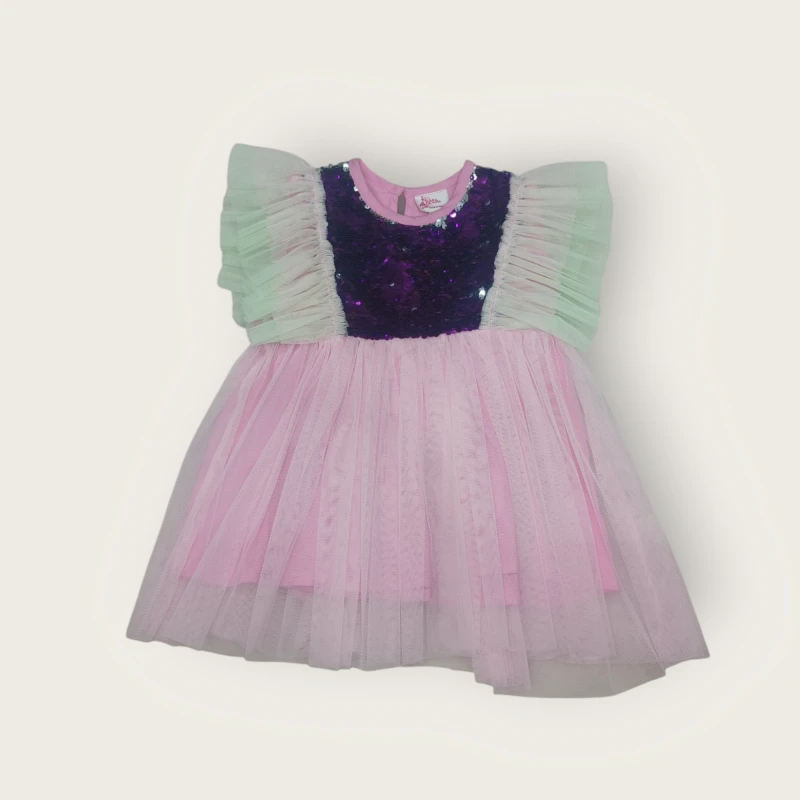 Pink frock with reversible sequin work