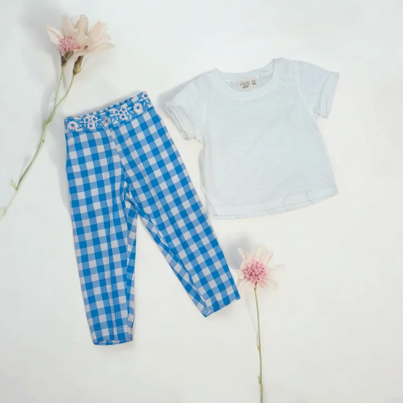 White T-shirt with blue checked pant