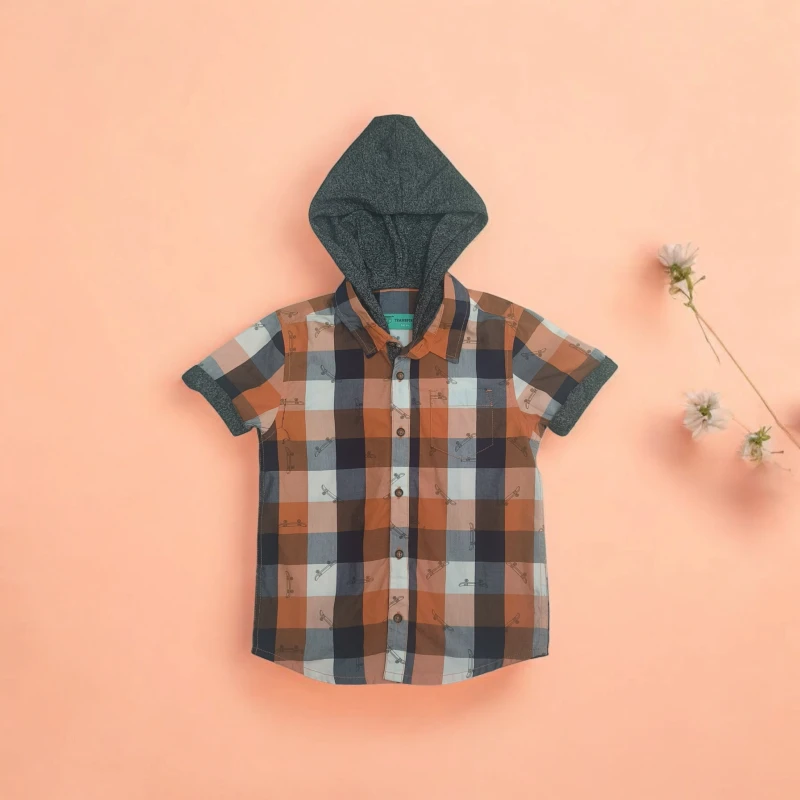 Orange Checked shirt with hoodie