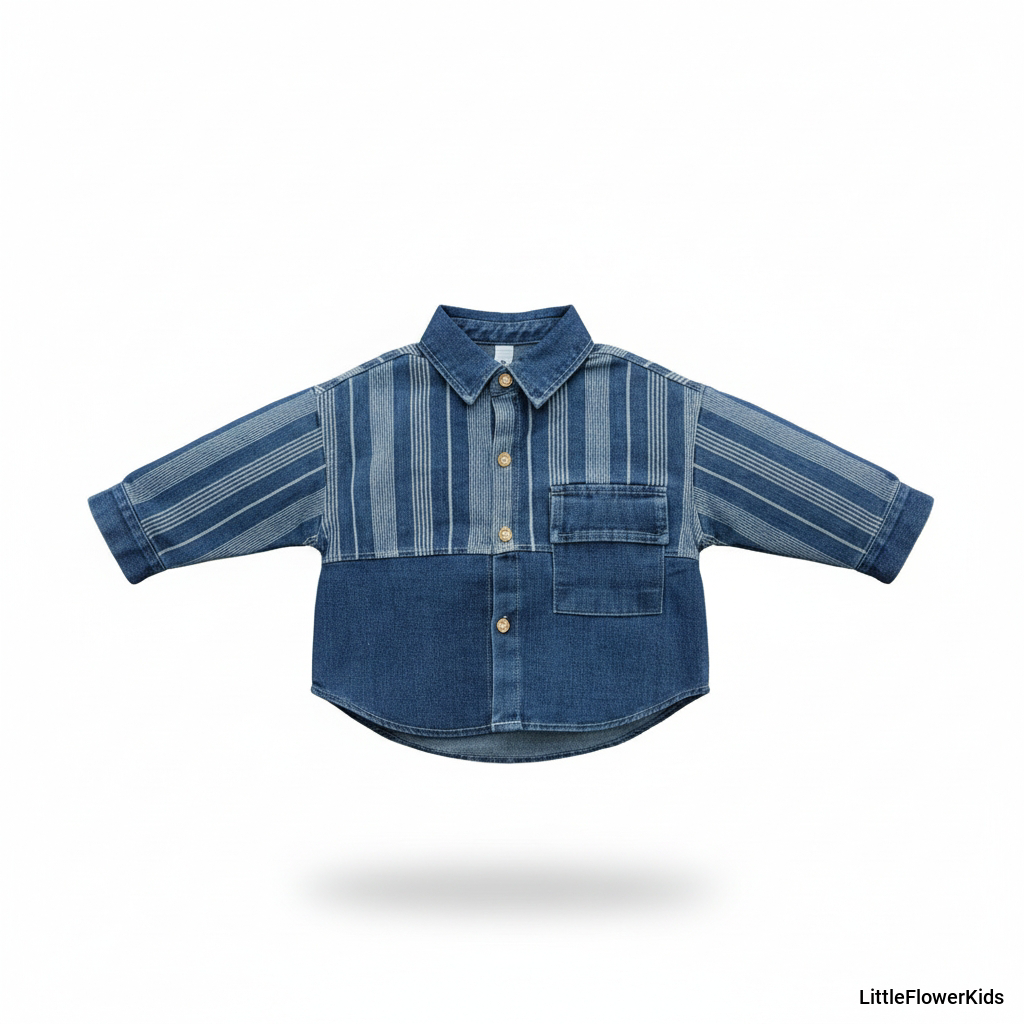 Kids' Striped Patchwork Denim Shirt