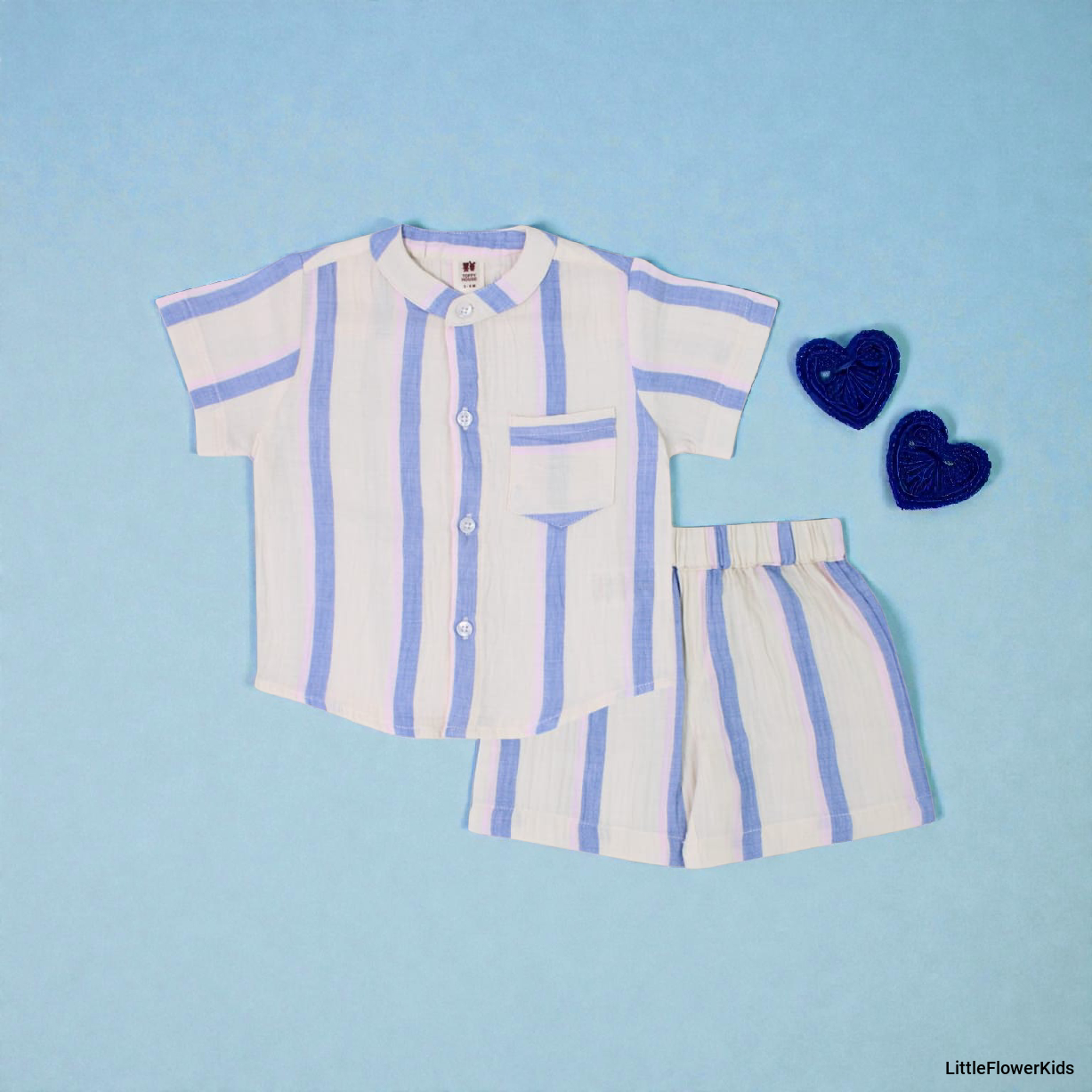 Infant White & Blue Stripe Muslin Co-ord