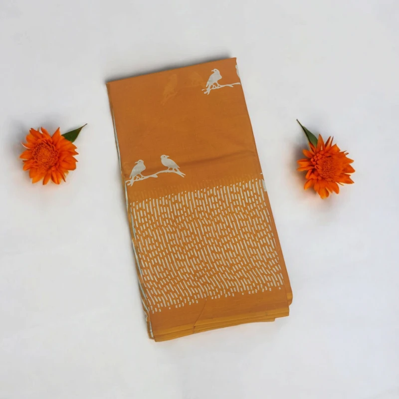 Orange pure cotton mul saree