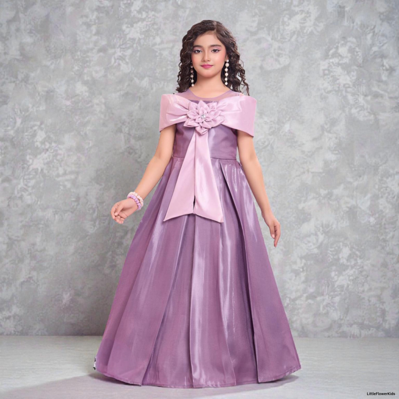 Elegant Purple Princess Gown with Floral Accent