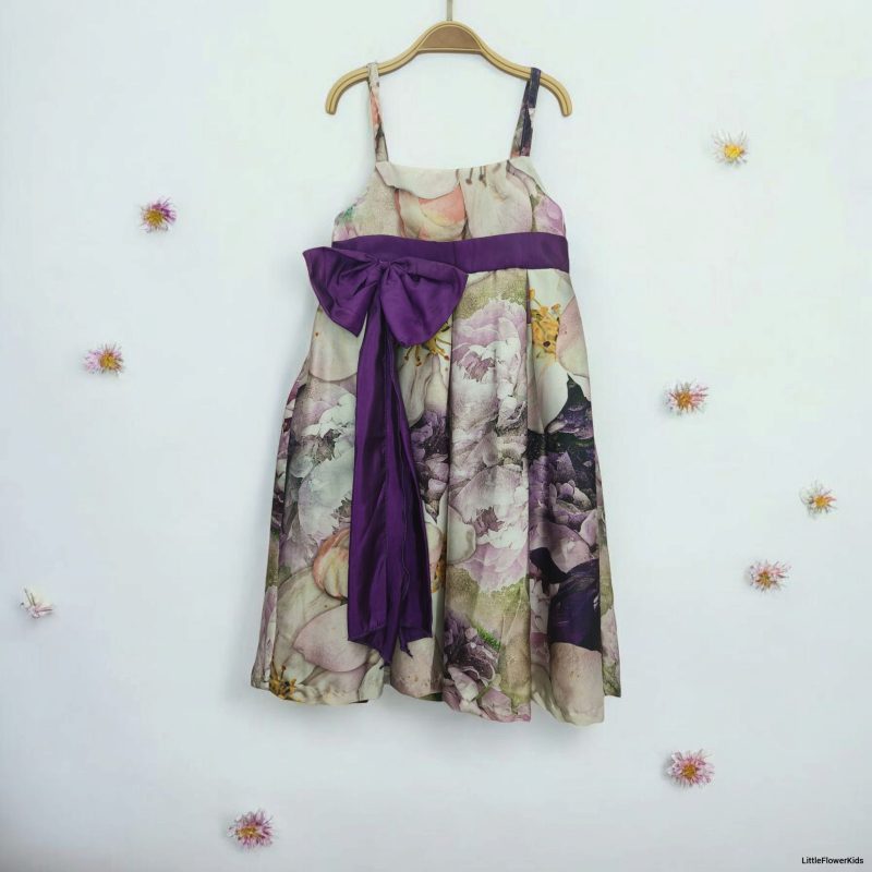 Satin Floral Dress with Bow Pattern