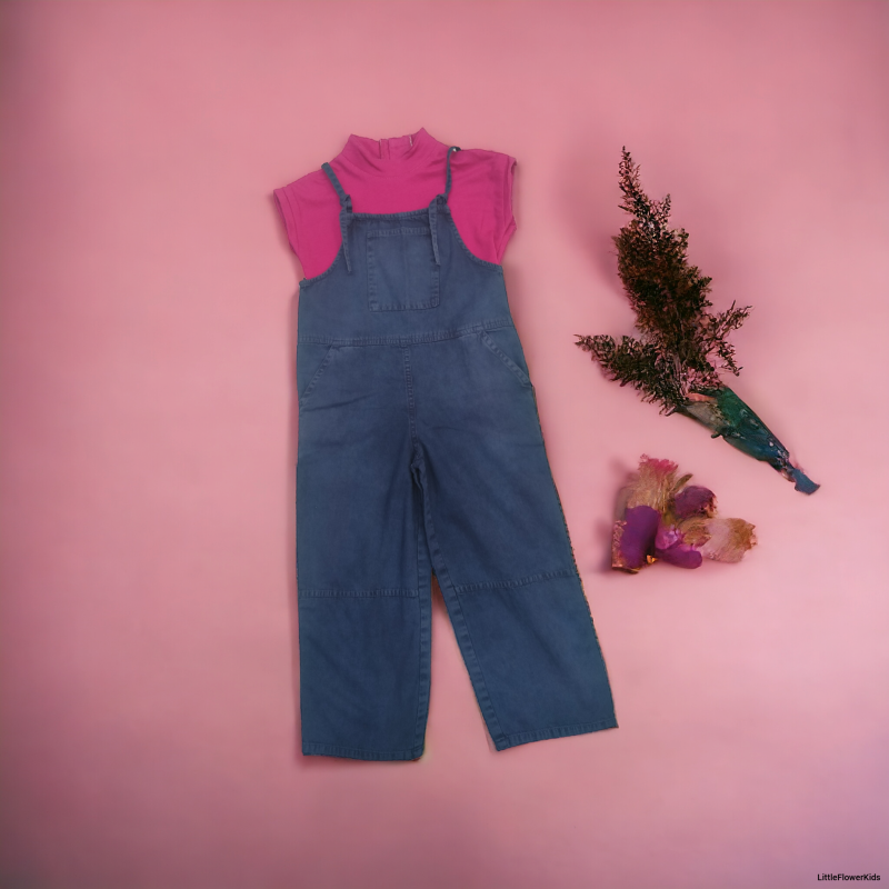 Chic Toddler Blue Denim Dungarees with Fuchsia T-Shirt