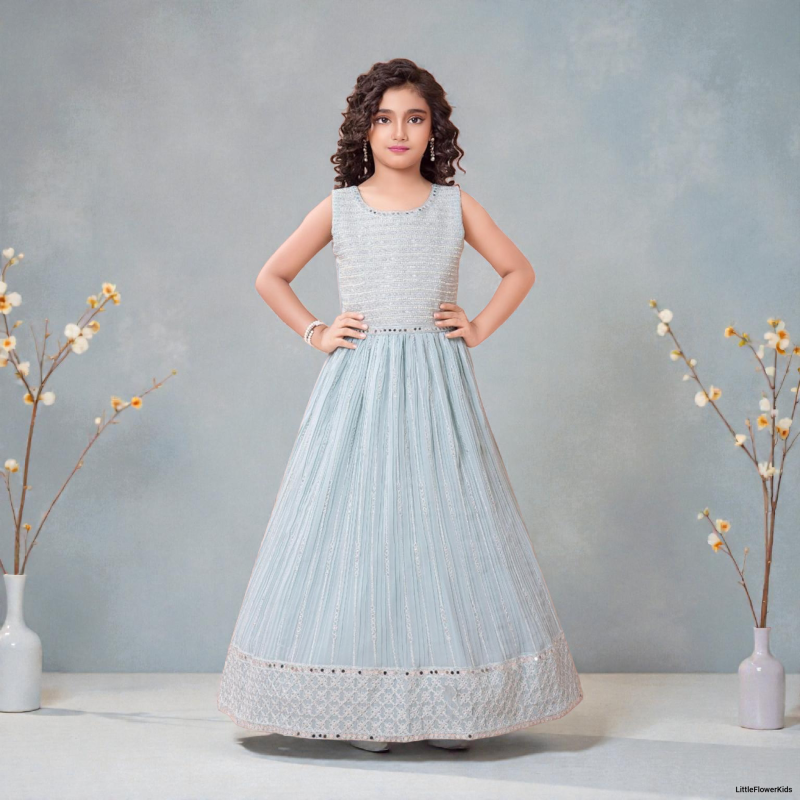 Light Sea Green Long Maxi Gown for Girls