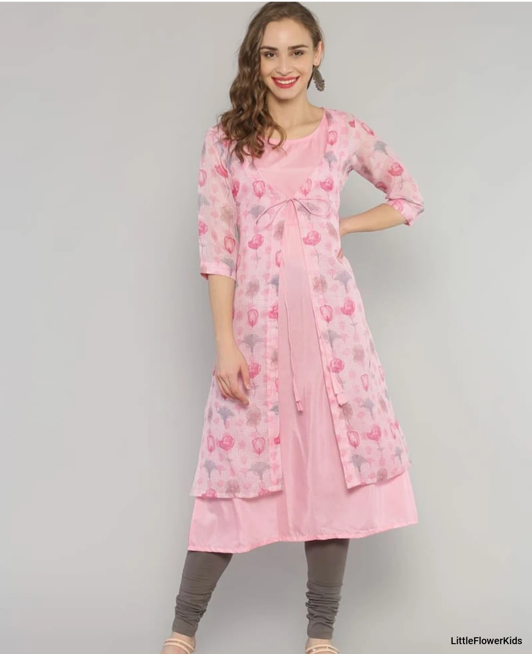 Pink Floral Layered Kurta