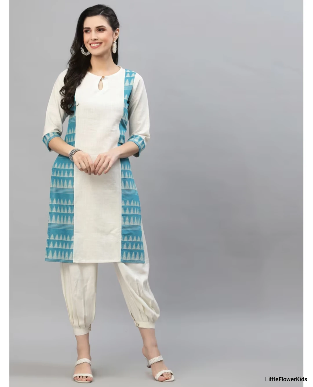 White Cotton Textured Straight Kurta