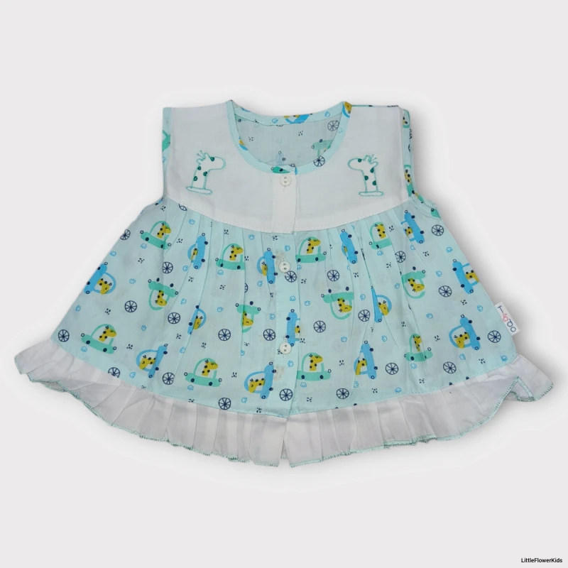 Car print baby girl cotton frock