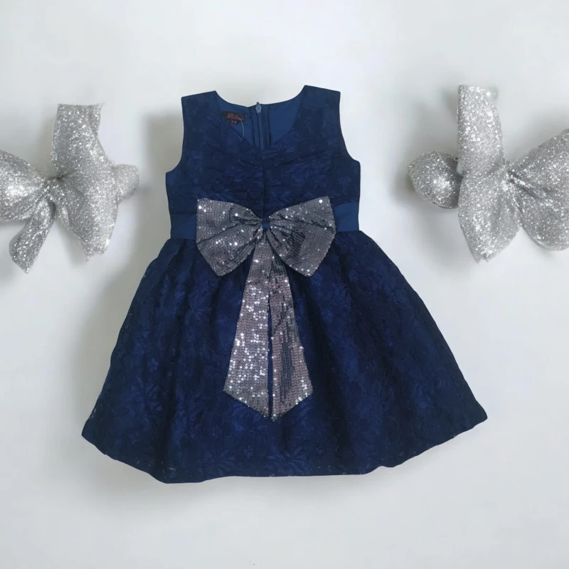 Dark Blue Frock with Silver Bow