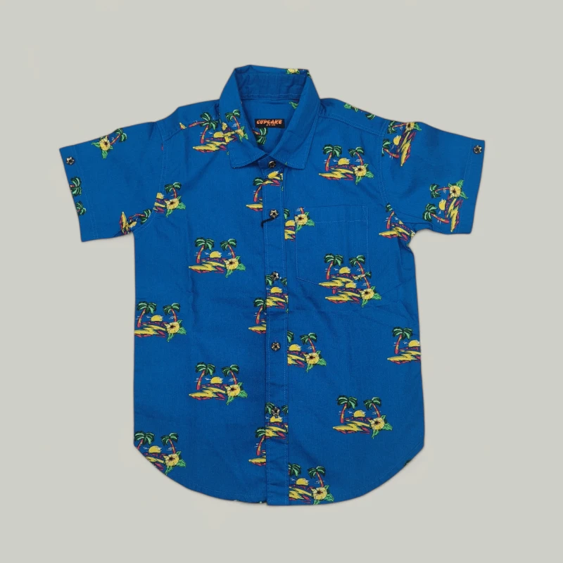 Kids Blue Tropical Print Shirt