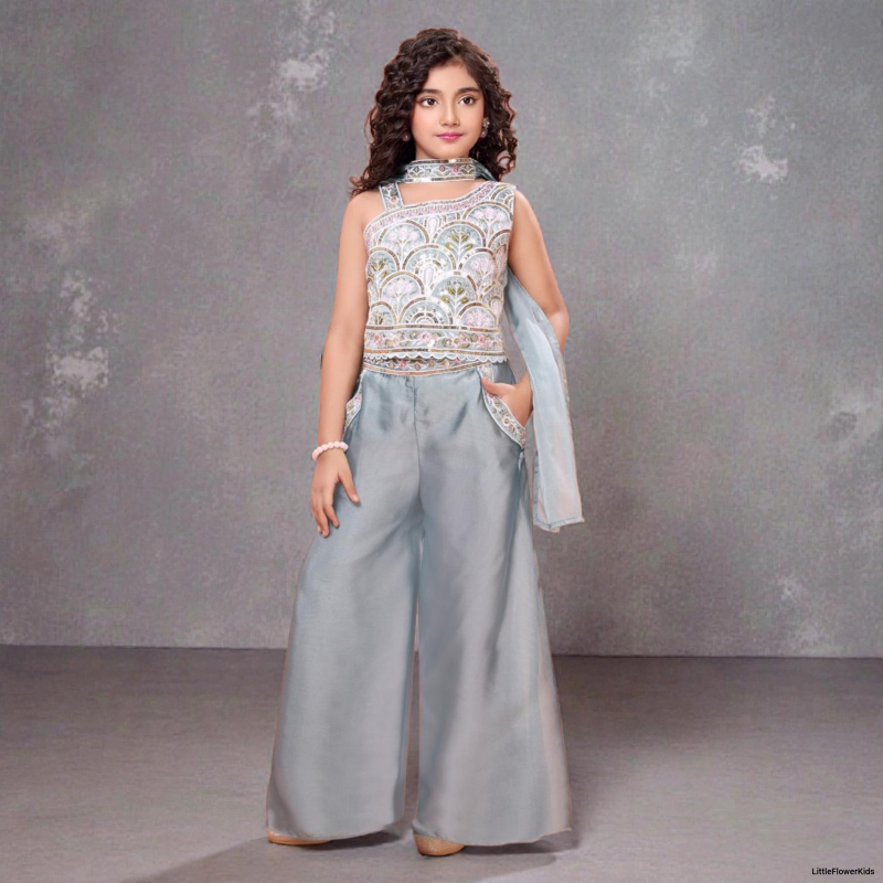 Girls' Embroidered Top & Palazzo Set