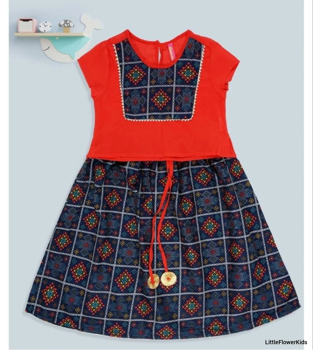 Red and blue girls ethnic wear set