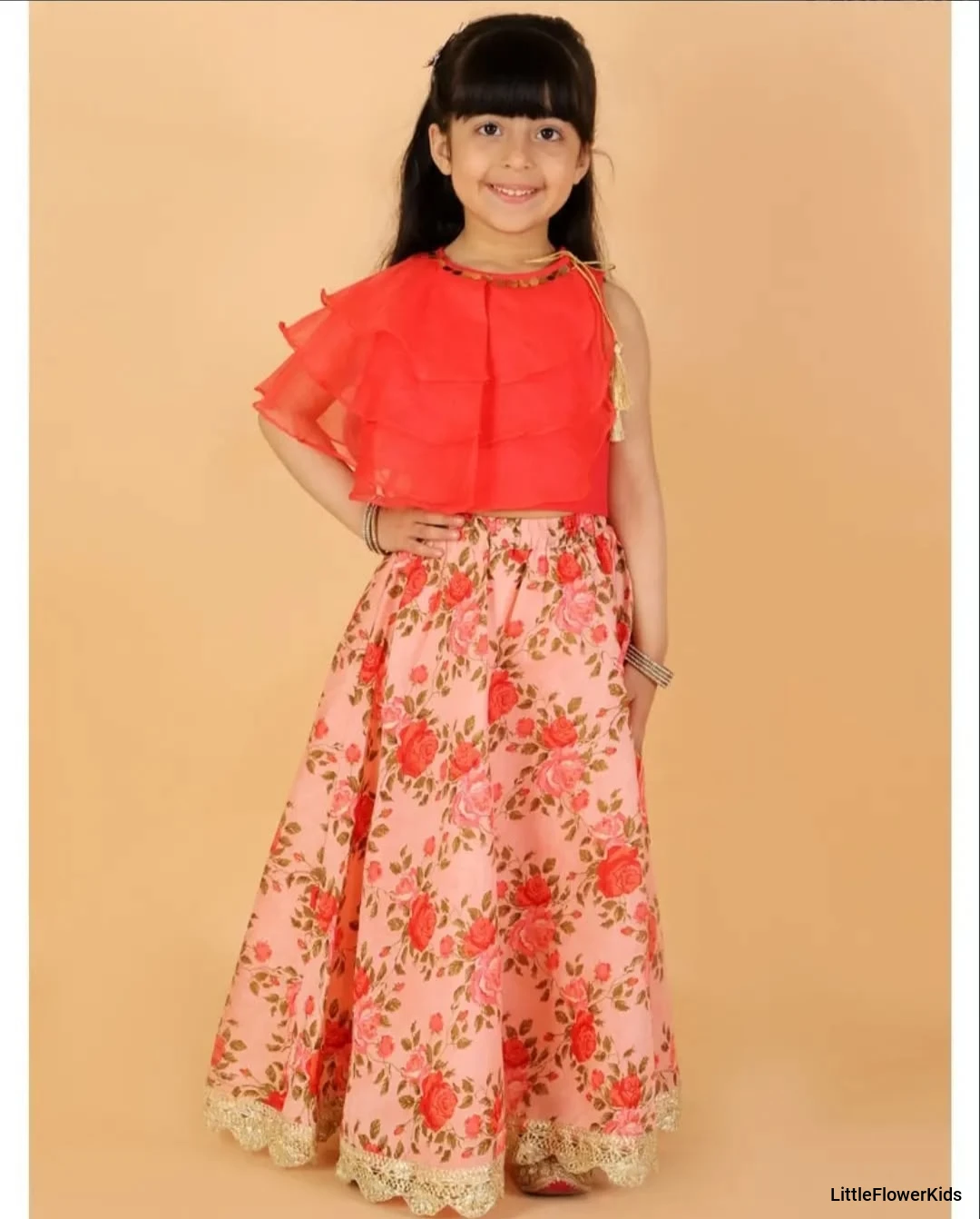Red Floral Print Lehenga