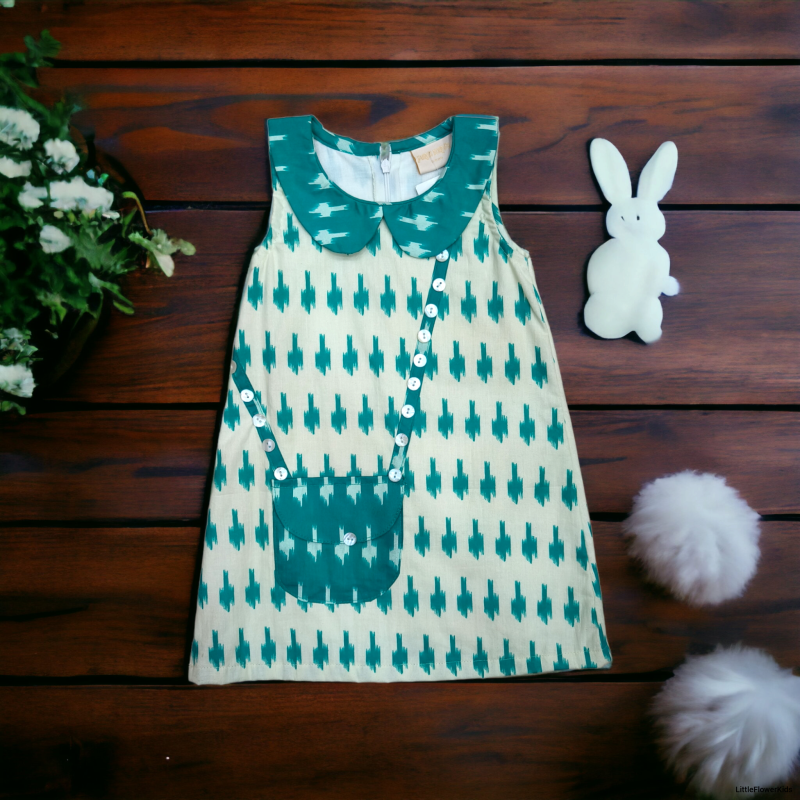 Girls' Sleeveless Ikat Print A-Line Dress with Peter Pan Collar