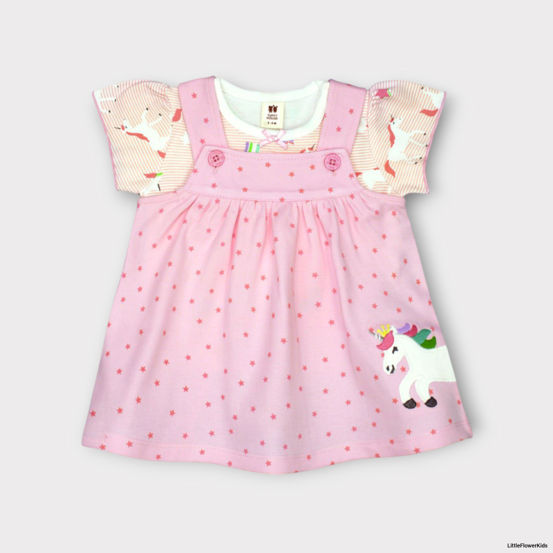 Adorable Unicorn Pattern Baby Girl Frock Set