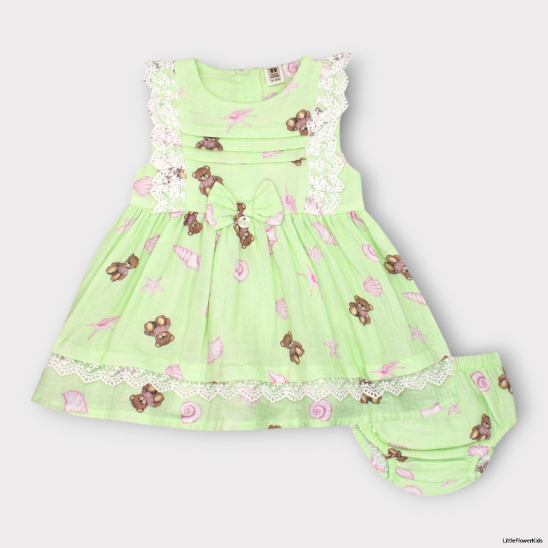 Teddy Bear Printed Cotton Frock