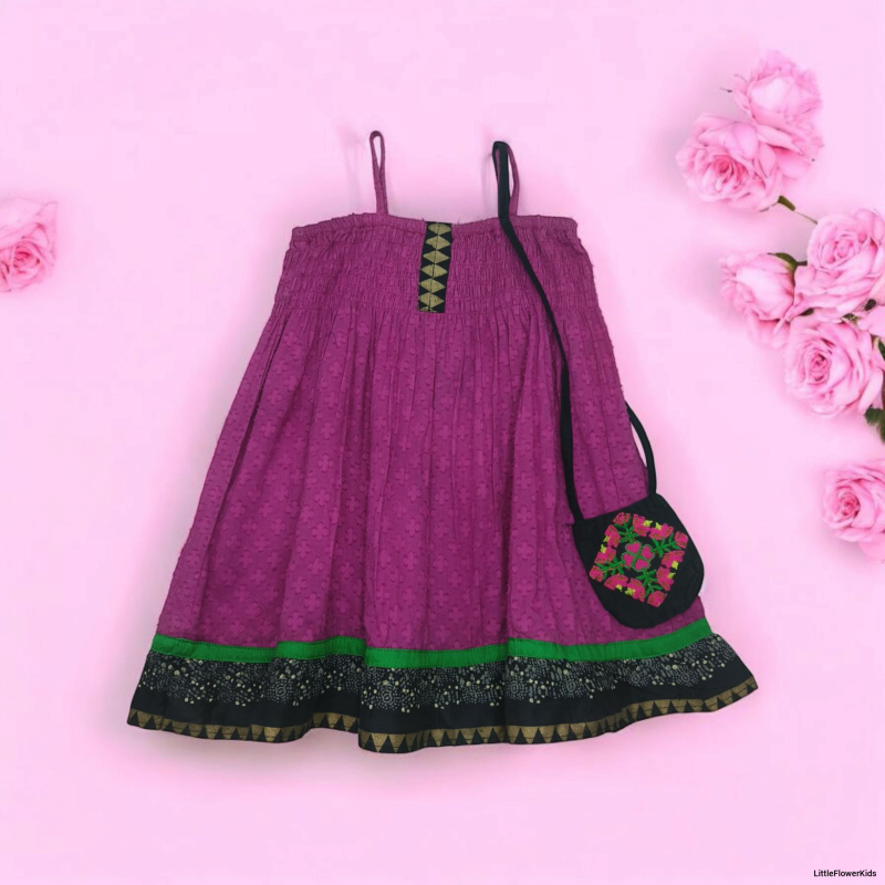 Dark Pink Sleeveless Cotton Frock