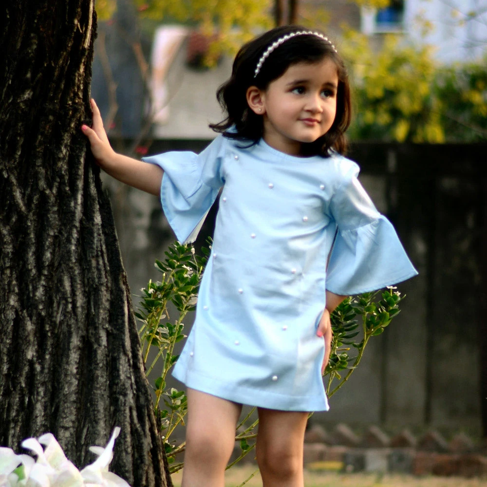 Mini Blue dress with bell sleeves