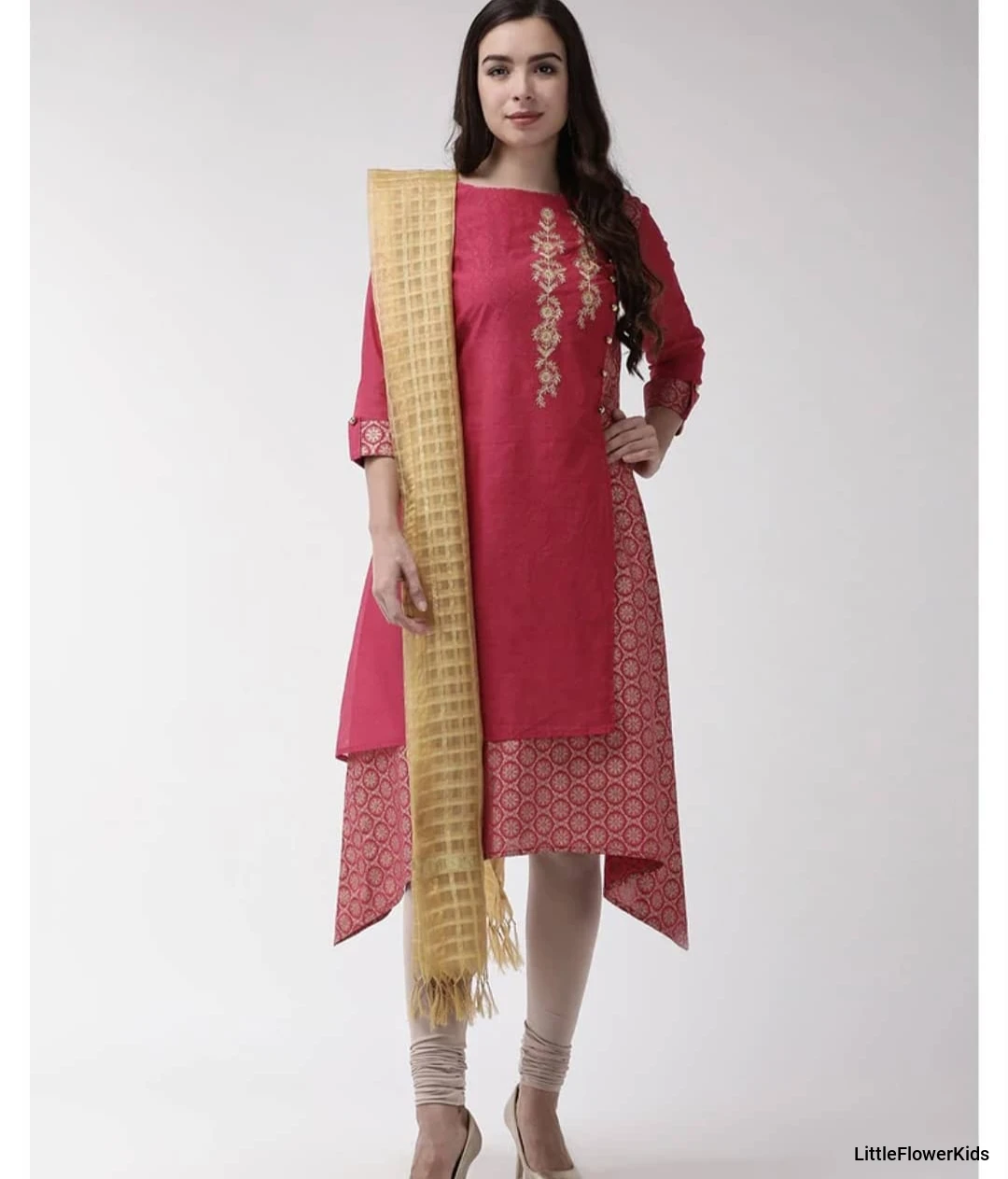 Chanderi Floral Print A-line Kurta Suit Set