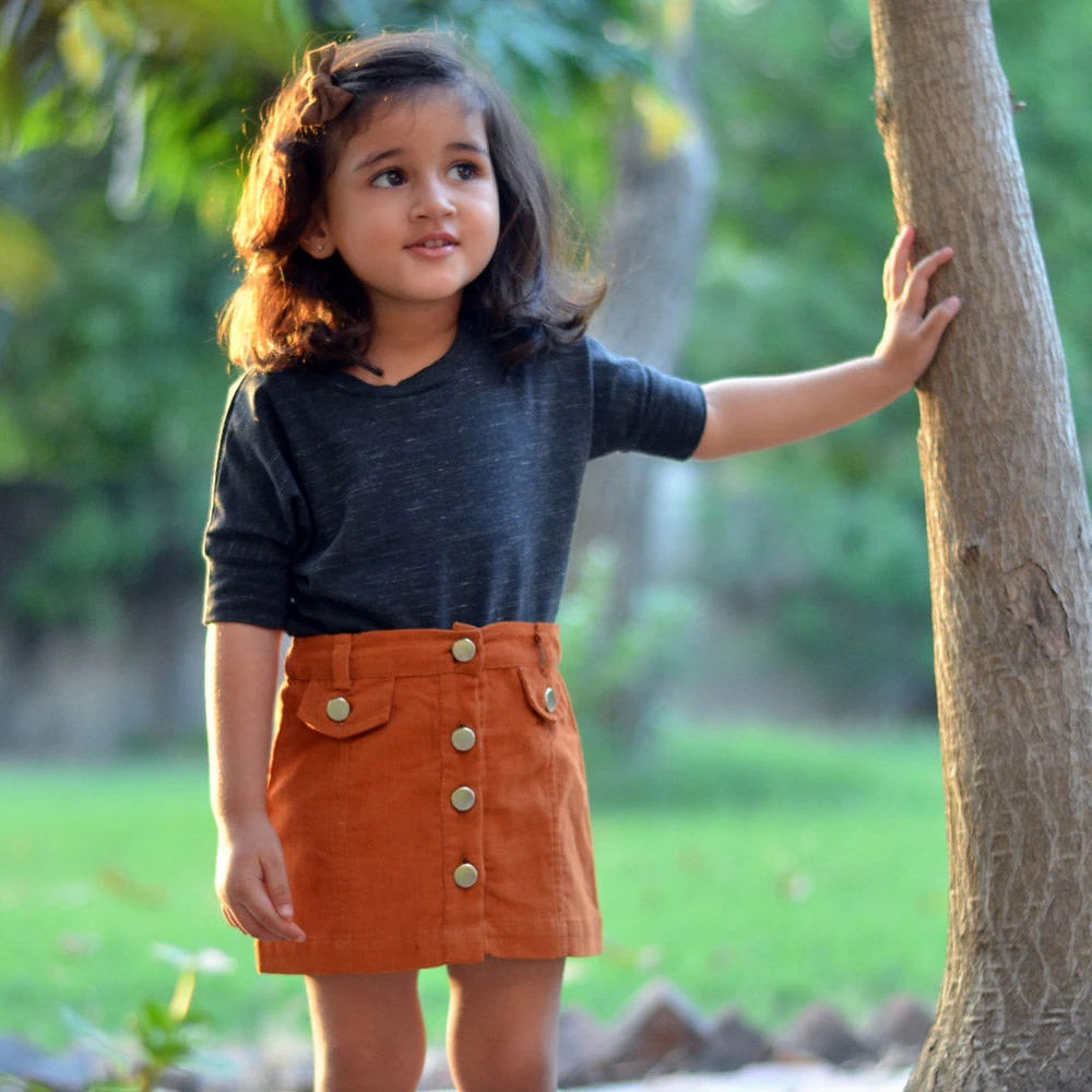 Black t-shirt and Brown Skirt set