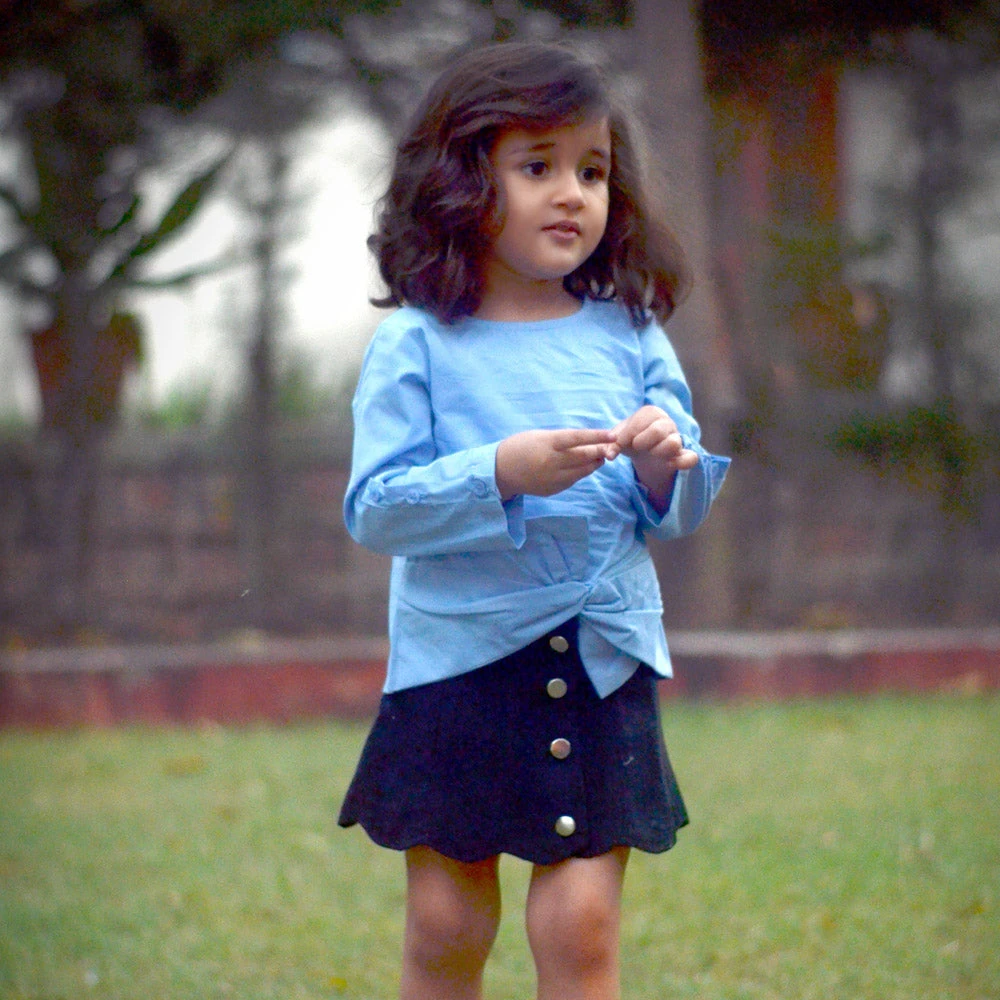 Blue full sleeve top with  skirt