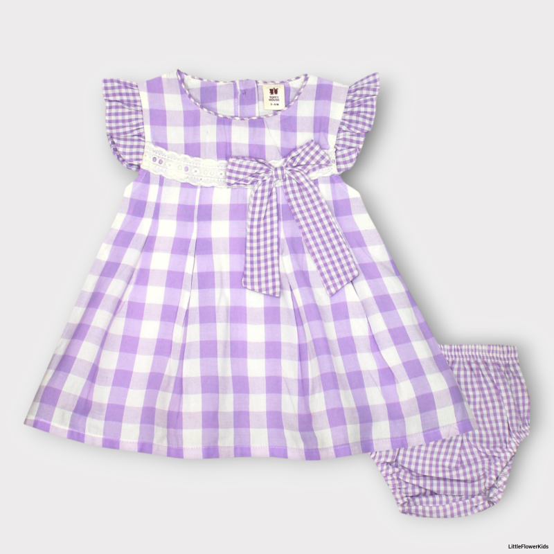 Violet Checked Pattern Cotton Frock