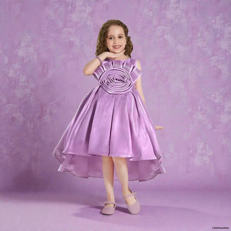 Girls' Mauve Party Dress with Statement Rosette