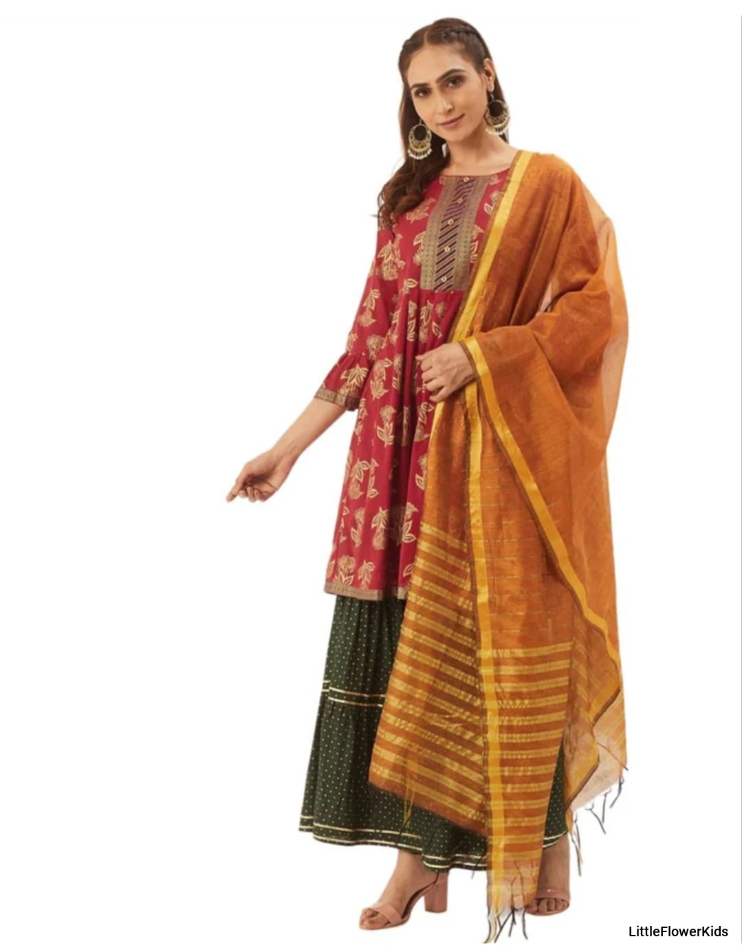 Maroon & Green Flared Suit Set