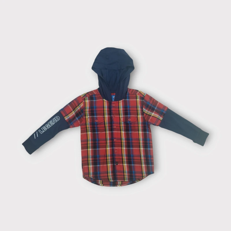 Red checked shirt with hoodie