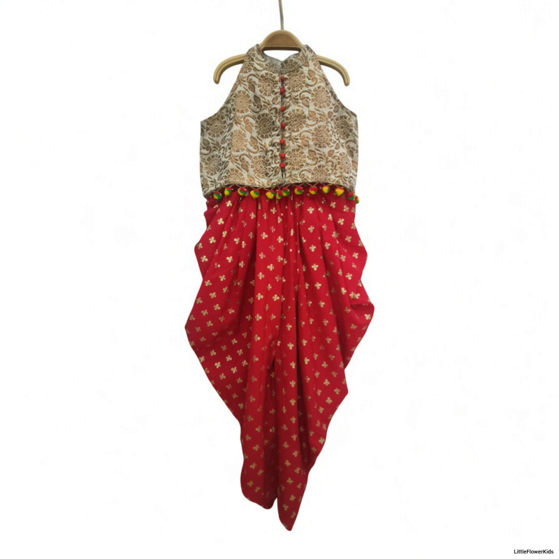 Stylish Dhoti with Cold Shoulder Brocade Top