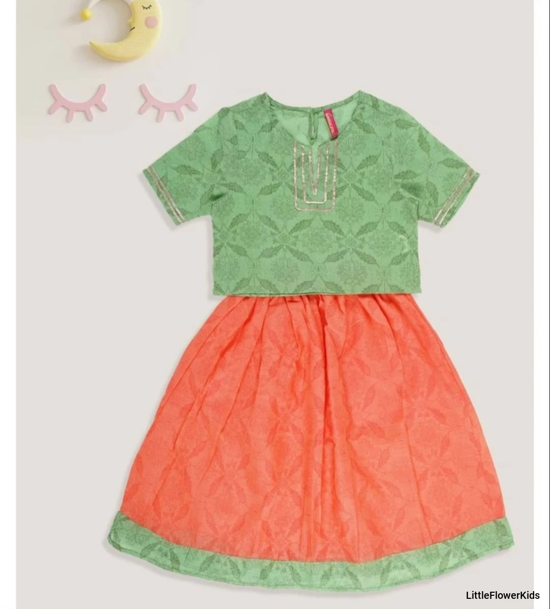 Green top with orange skirt set