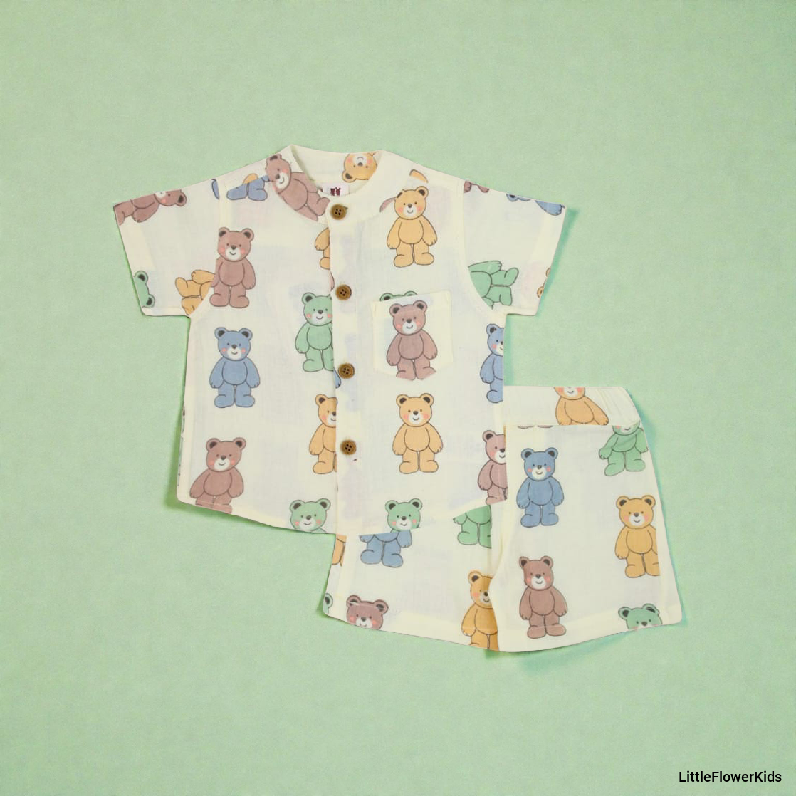 Baby Teddy Bear Print Muslin Set