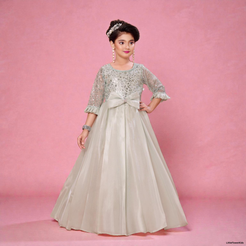 Girls' Embellished Full-Length Party Dress