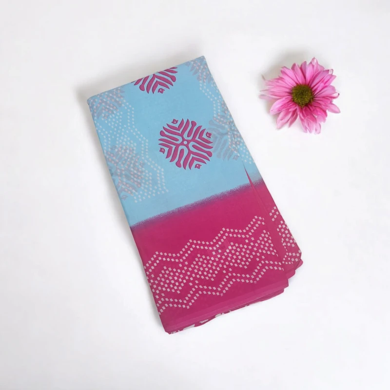 Blue & Pink pure cotton saree