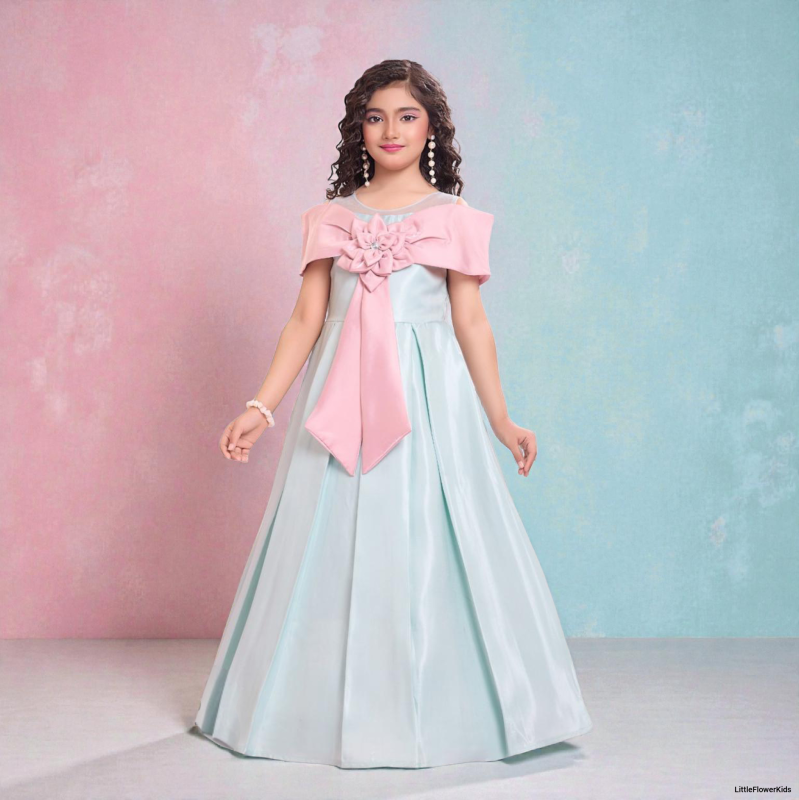 Girls' Aqua and Pink Floral Party Dress