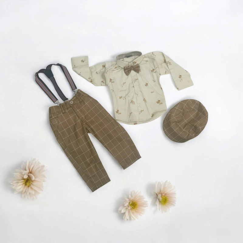 Brown and Cream colour boys 3 piece set
