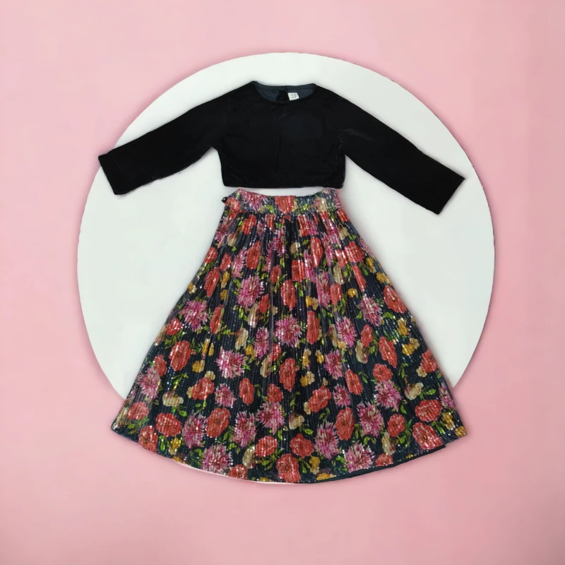 Black Floral lehenga with sequin work