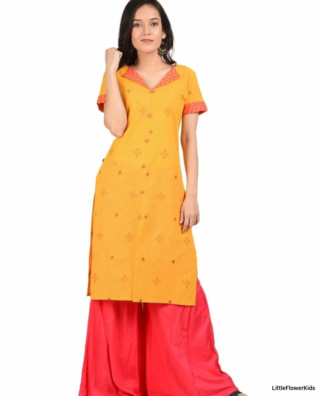 Pure Cotton Checks Kurta with Butta Weaving & Collar
