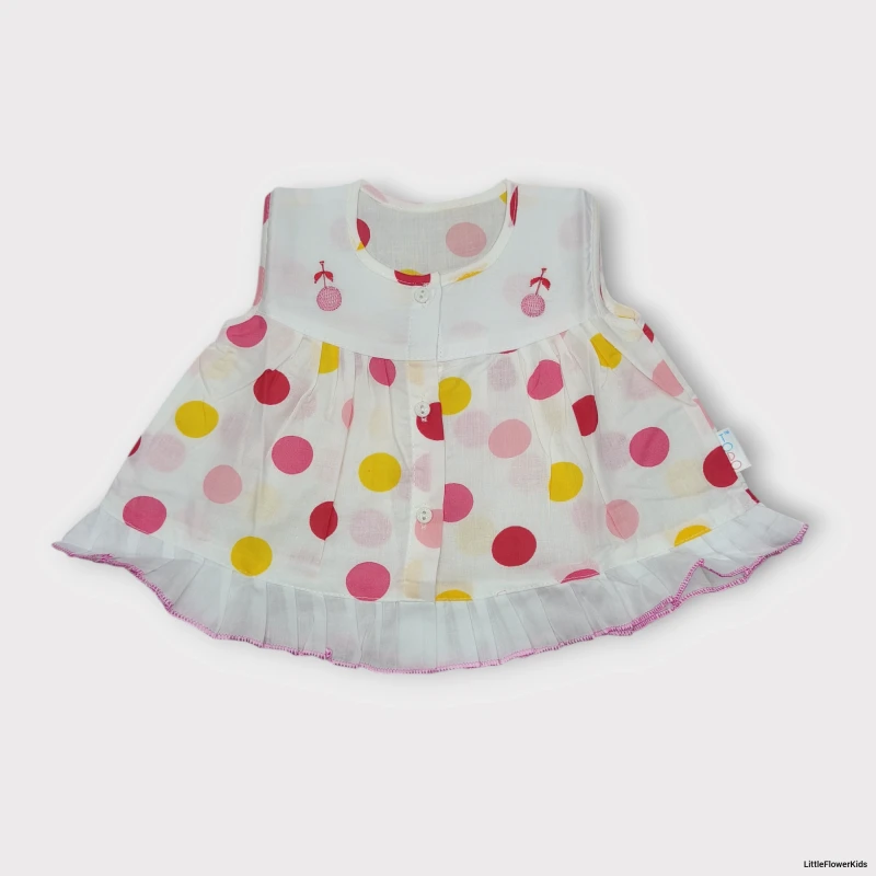 White Big Polka dot print baby frock