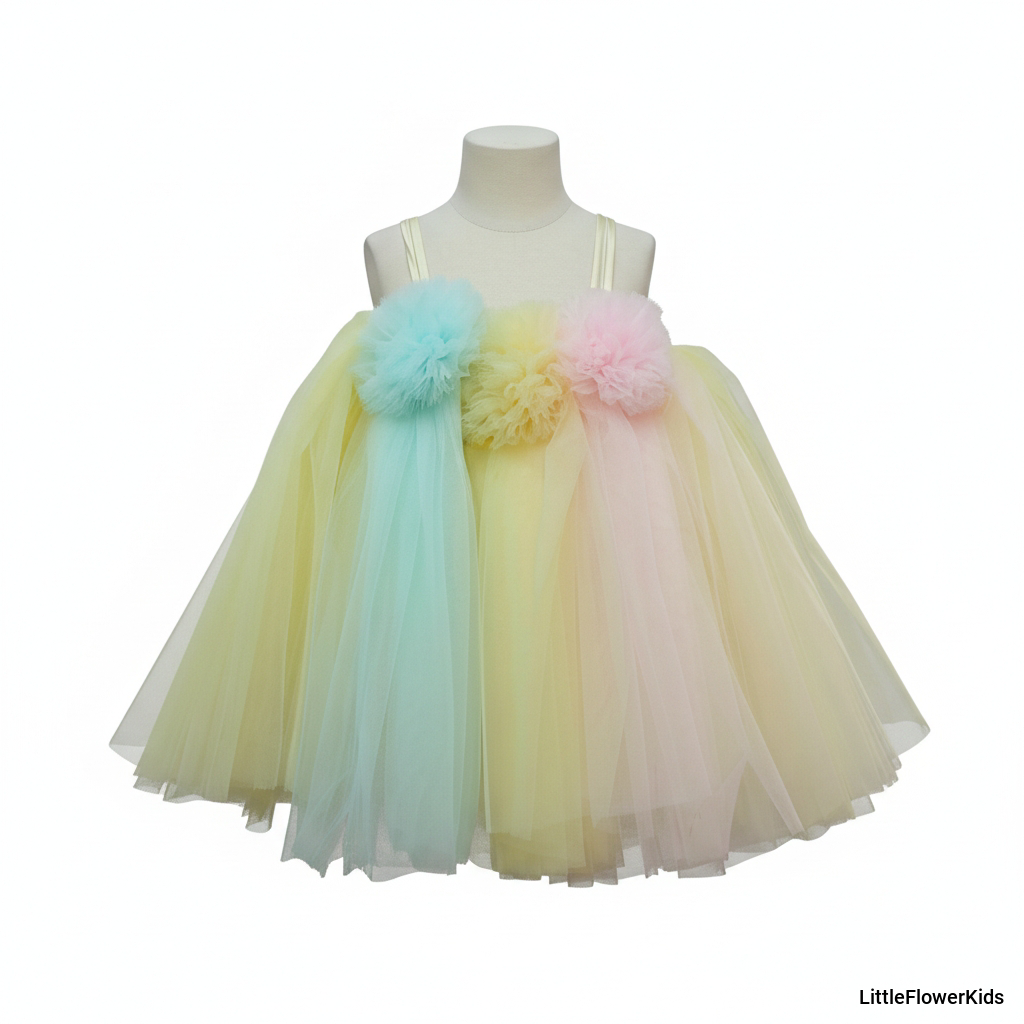 Girls' Pastel Rainbow Tulle Dress