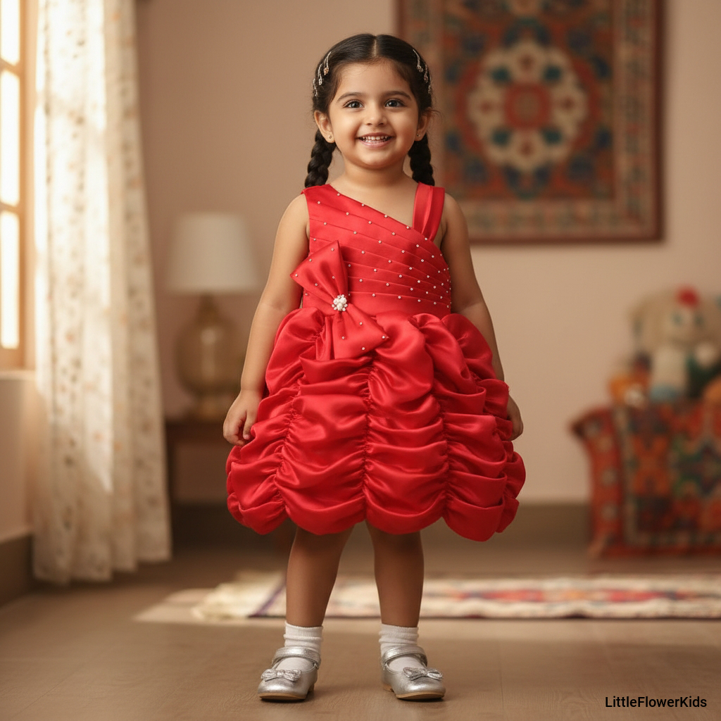 Vibrant Red Ruffled Party Dress for Toddlers