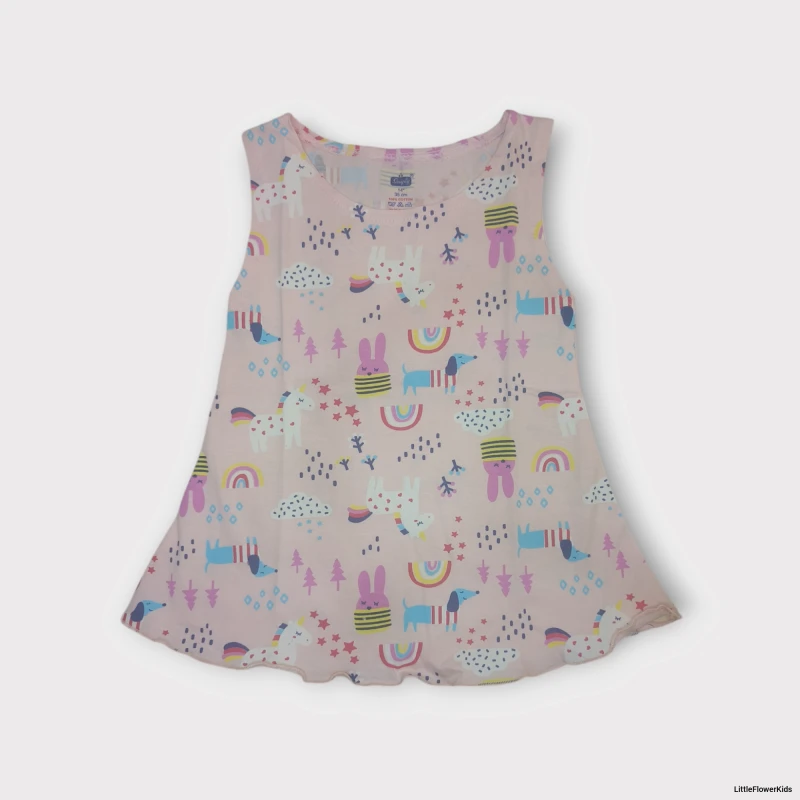 Orange Unicorn and Rainbow printed baby frock