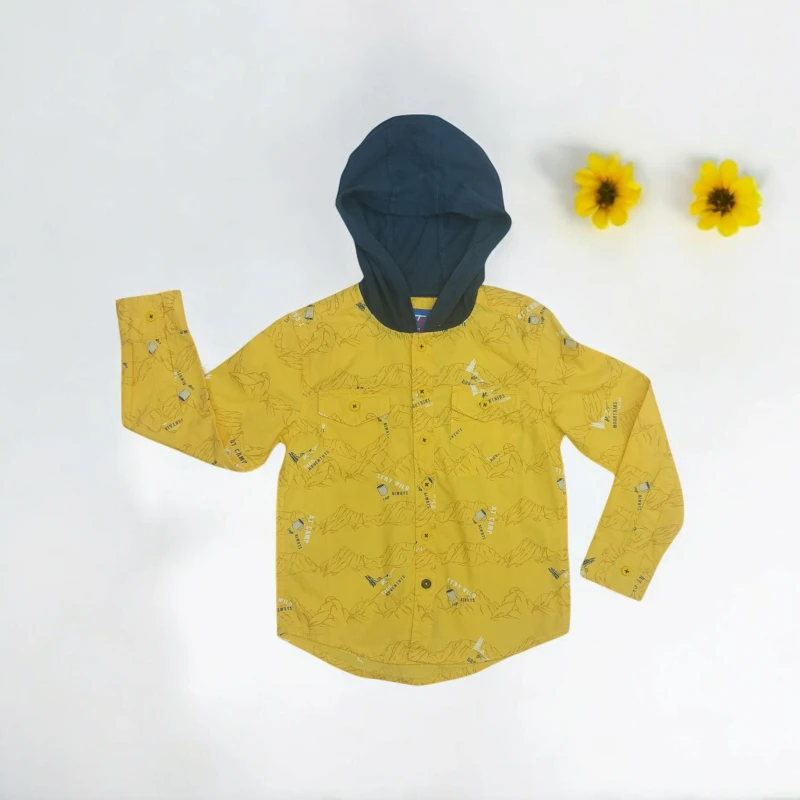 Yellow printed shirt with hoodie