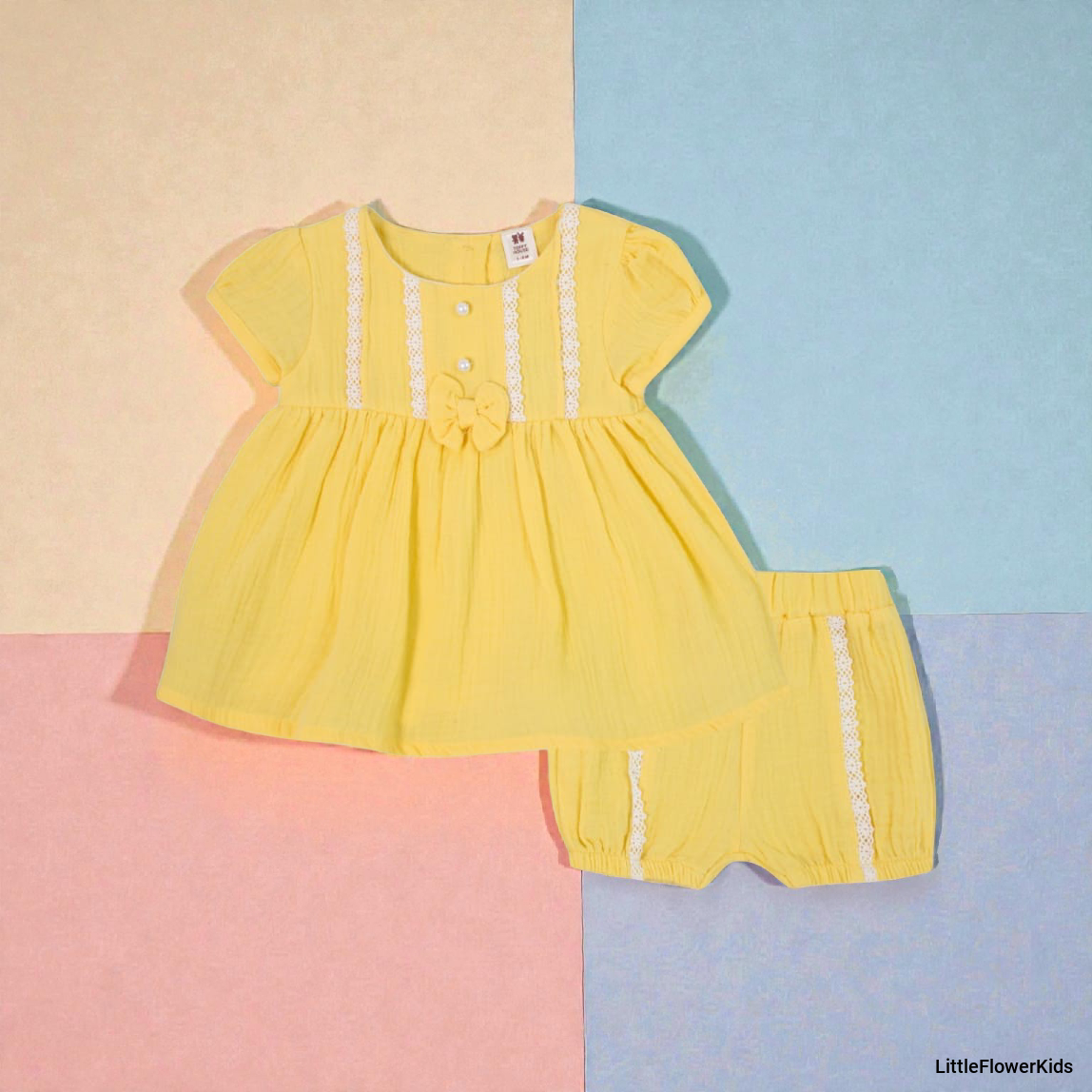 Baby Yellow Muslin Dress & Bloomer Set