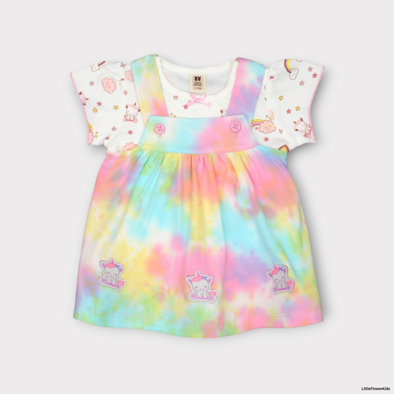 Multicolor Baby Girl Frock With T-shirt